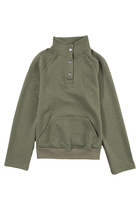 Textured Geometric Knit Button Neck Long Sleeve Pullover