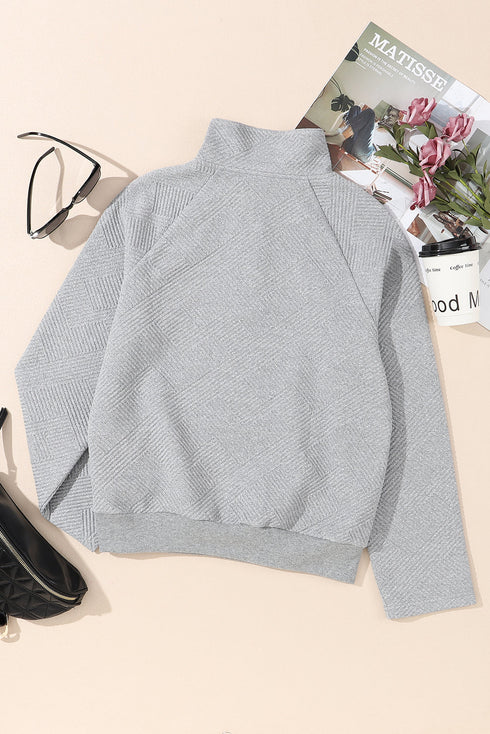 Textured Geometric Knit Button Neck Long Sleeve Pullover