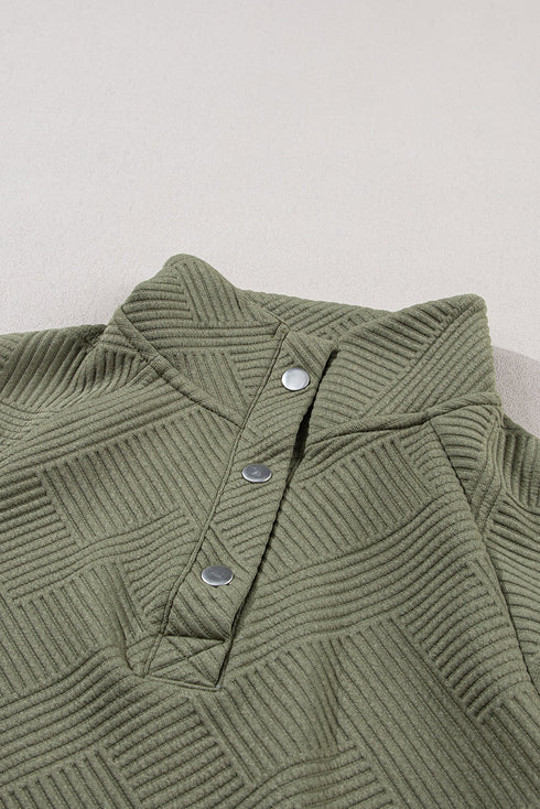 Textured Geometric Knit Button Neck Long Sleeve Pullover
