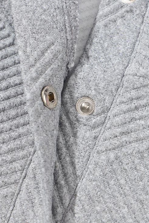 Textured Geometric Knit Button Neck Long Sleeve Pullover