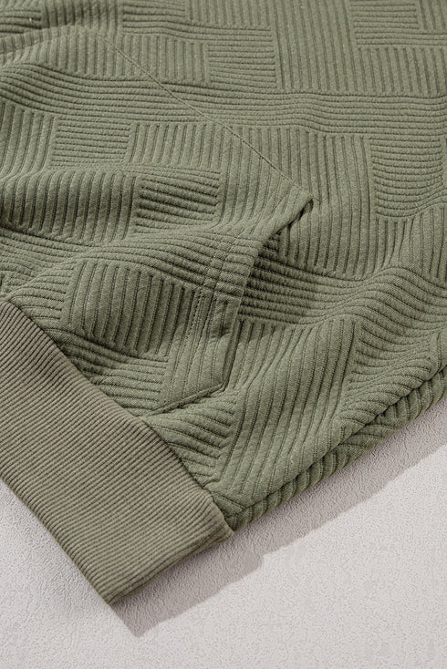 Textured Geometric Knit Button Neck Long Sleeve Pullover