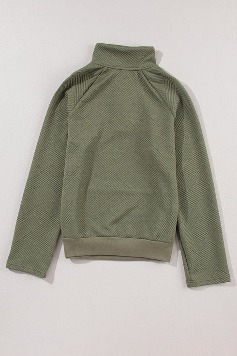 Textured Geometric Knit Button Neck Long Sleeve Pullover