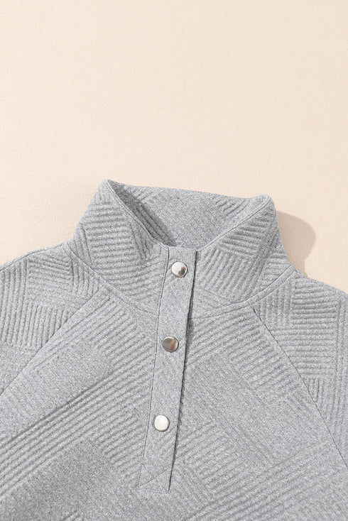 Textured Geometric Knit Button Neck Long Sleeve Pullover