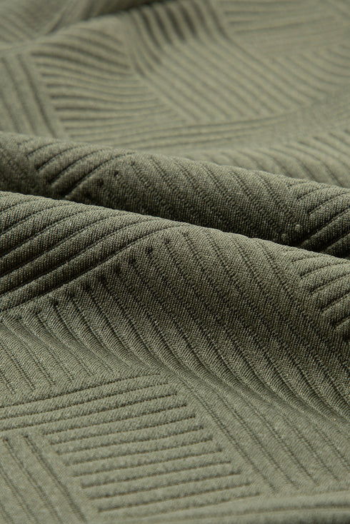 Textured Geometric Knit Button Neck Long Sleeve Pullover