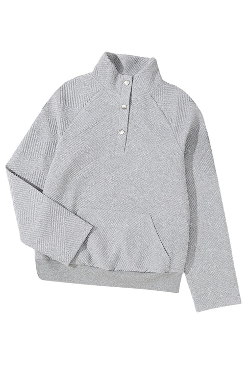 Textured Geometric Knit Button Neck Long Sleeve Pullover