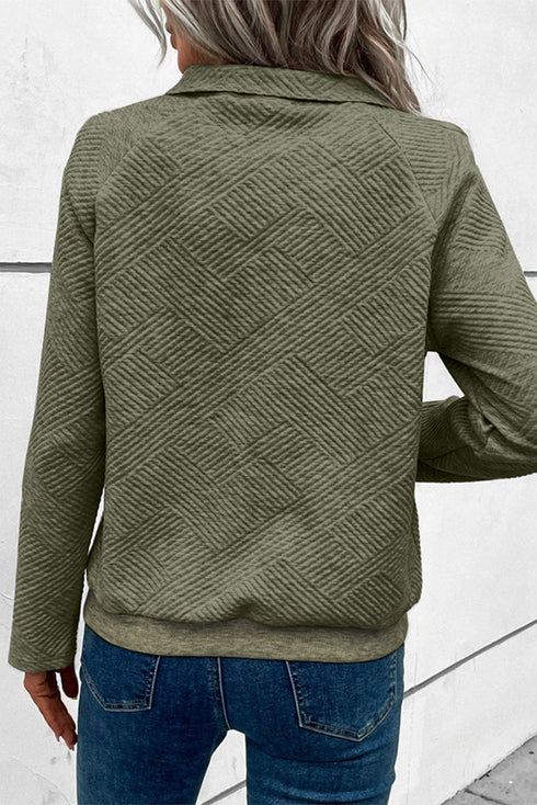 Textured Geometric Knit Button Neck Long Sleeve Pullover