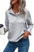 Textured Geometric Knit Button Neck Long Sleeve Pullover