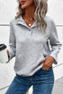 Textured Geometric Knit Button Neck Long Sleeve Pullover