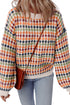 Textured Geometric Knit Crew Neck Pullover Sweater