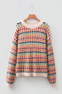 Textured Geometric Knit Crew Neck Pullover Sweater