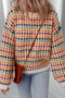 Textured Geometric Knit Crew Neck Pullover Sweater