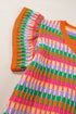 Textured Geometric Knit Flutter Sleeve V Neck Top