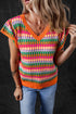 Textured Geometric Knit Flutter Sleeve V Neck Top