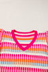 Textured Geometric Knit Flutter Sleeve V Neck Top