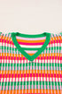 Textured Geometric Knit Flutter Sleeve V Neck Top