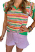 Textured Geometric Knit Flutter Sleeve V Neck Top