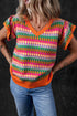 Textured Geometric Knit Flutter Sleeve V Neck Top