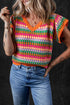 Textured Geometric Knit Flutter Sleeve V Neck Top