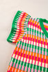 Textured Geometric Knit Flutter Sleeve V Neck Top