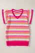 Textured Geometric Knit Flutter Sleeve V Neck Top