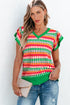 Textured Geometric Knit Flutter Sleeve V Neck Top