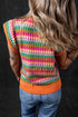 Textured Geometric Knit Flutter Sleeve V Neck Top