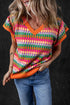 Textured Geometric Knit Flutter Sleeve V Neck Top