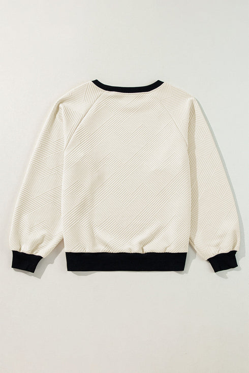 Textured Geometric Knit Raglan Sleeve Pullover Sweatshirt
