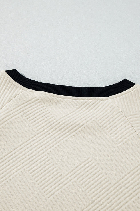 Textured Geometric Knit Raglan Sleeve Pullover Sweatshirt