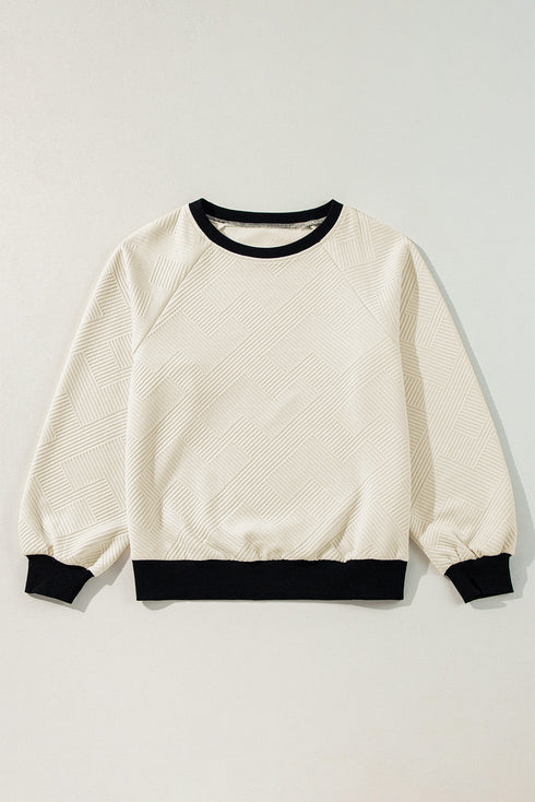 Textured Geometric Knit Raglan Sleeve Pullover Sweatshirt