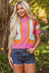 Textured Geometric Mock Neck Short Sleeve Knit Top