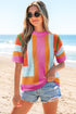 Textured Geometric Mock Neck Short Sleeve Knit Top