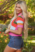 Textured Geometric Mock Neck Short Sleeve Knit Top