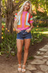 Textured Geometric Mock Neck Short Sleeve Knit Top