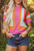 Textured Geometric Mock Neck Short Sleeve Knit Top
