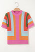 Textured Geometric Mock Neck Short Sleeve Knit Top