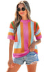 Textured Geometric Mock Neck Short Sleeve Knit Top