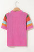 Textured Geometric Mock Neck Short Sleeve Knit Top
