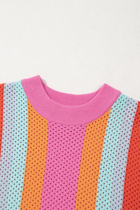 Textured Geometric Mock Neck Short Sleeve Knit Top