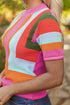 Textured Geometric Mock Neck Short Sleeve Knit Top