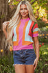 Textured Geometric Mock Neck Short Sleeve Knit Top