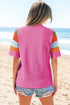 Textured Geometric Mock Neck Short Sleeve Knit Top