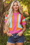 Textured Geometric Mock Neck Short Sleeve Knit Top
