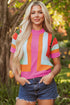 Textured Geometric Mock Neck Short Sleeve Knit Top