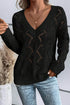 Textured Geometric Open Knit V Neck Sweater