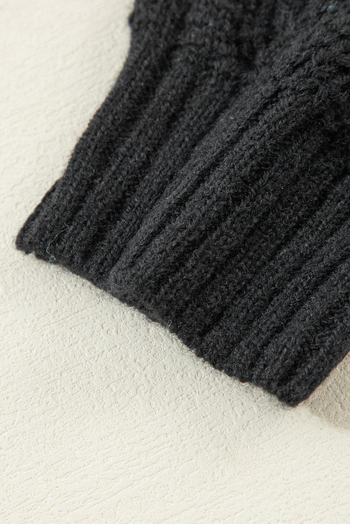 Textured Geometric Open Knit V Neck Sweater
