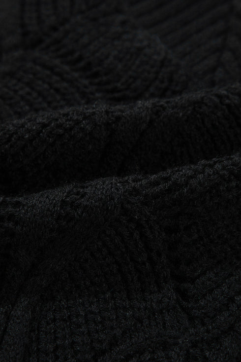 Textured Geometric Open Knit V Neck Sweater