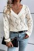 Textured Geometric Open Knit V Neck Sweater