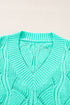 Textured Geometric Open Knit V Neck Sweater