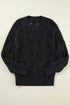 Textured Geometric Open Knit V Neck Sweater